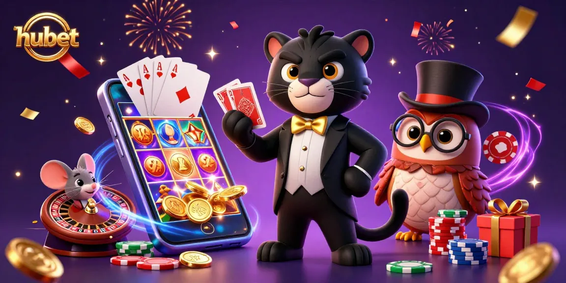 Experience thrilling gaming at Hubet with vibrant characters and exciting casino elements.