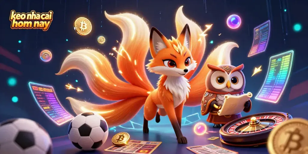 Immerse in keo nha cai hom nay with vibrant fox spirit and owl sage surrounded by dynamic betting elements.