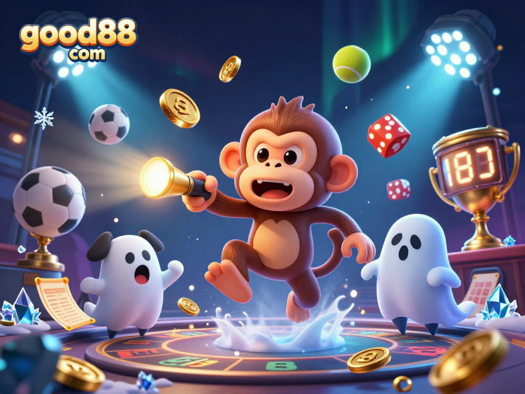Experience thrilling gameplay at good88 com with a golden poltergeist monkey juggling in a haunted casino